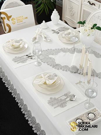 Sevda Model Lüx Sofra Takımı 38 Parça Amerikan Servisli Set - Gri Dantelli