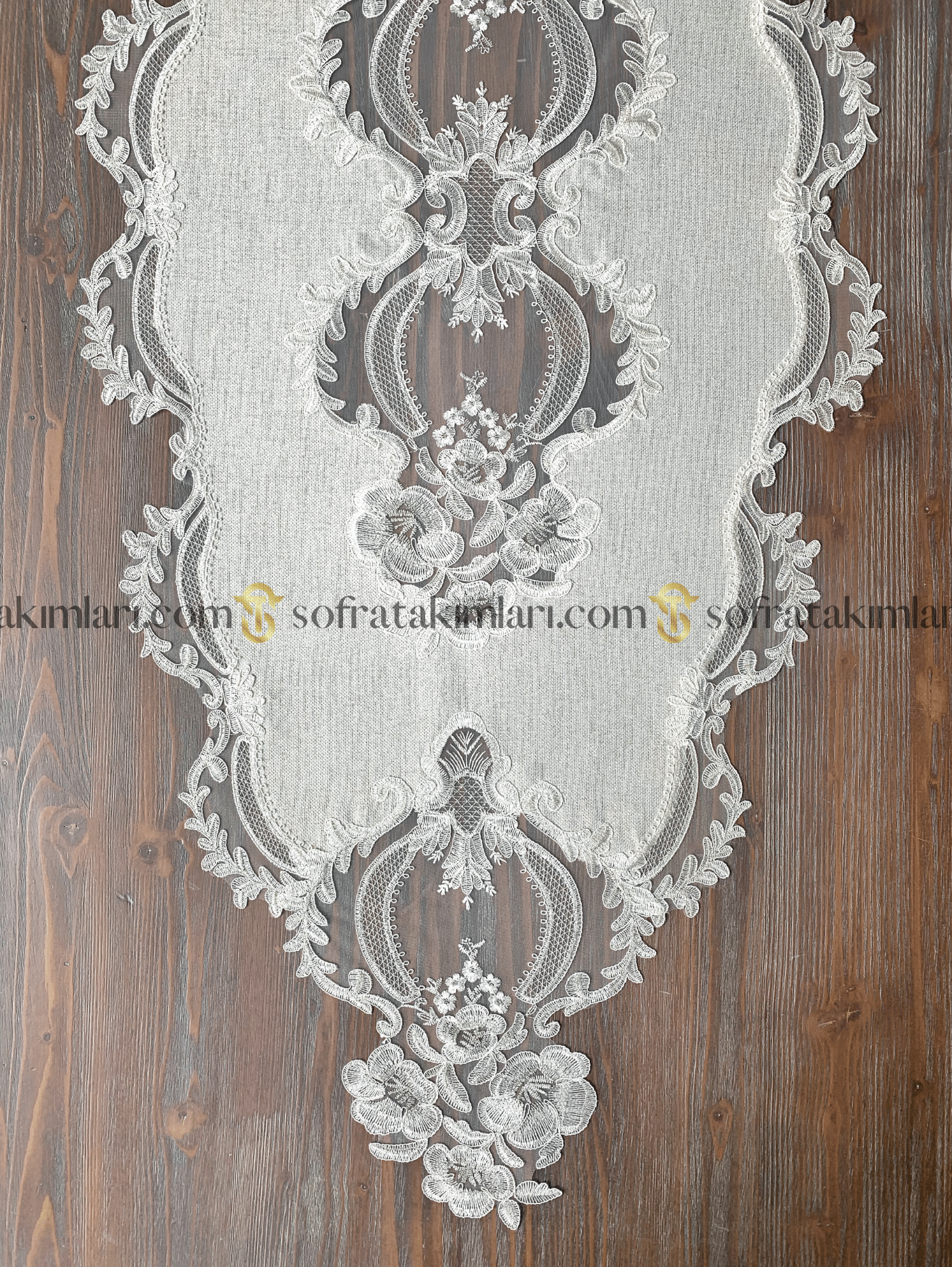 5 Parça Zahira Salon Takımı Gümüş Dantelli-Taş