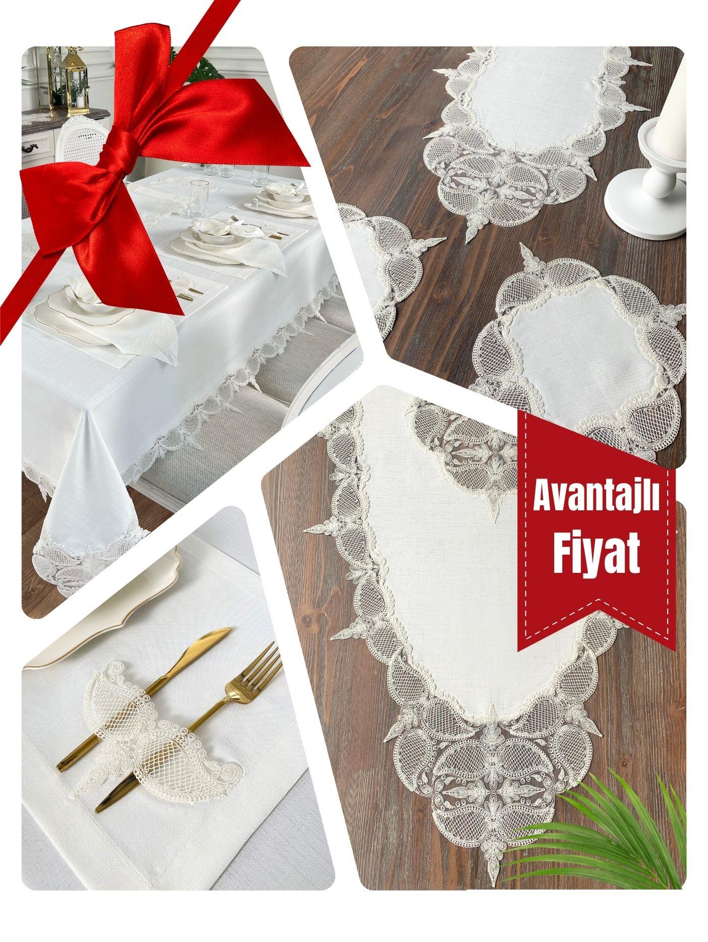 Ela Model Lüx Avantajlı Çeyiz Seti - Kırık Beyaz Dantelli