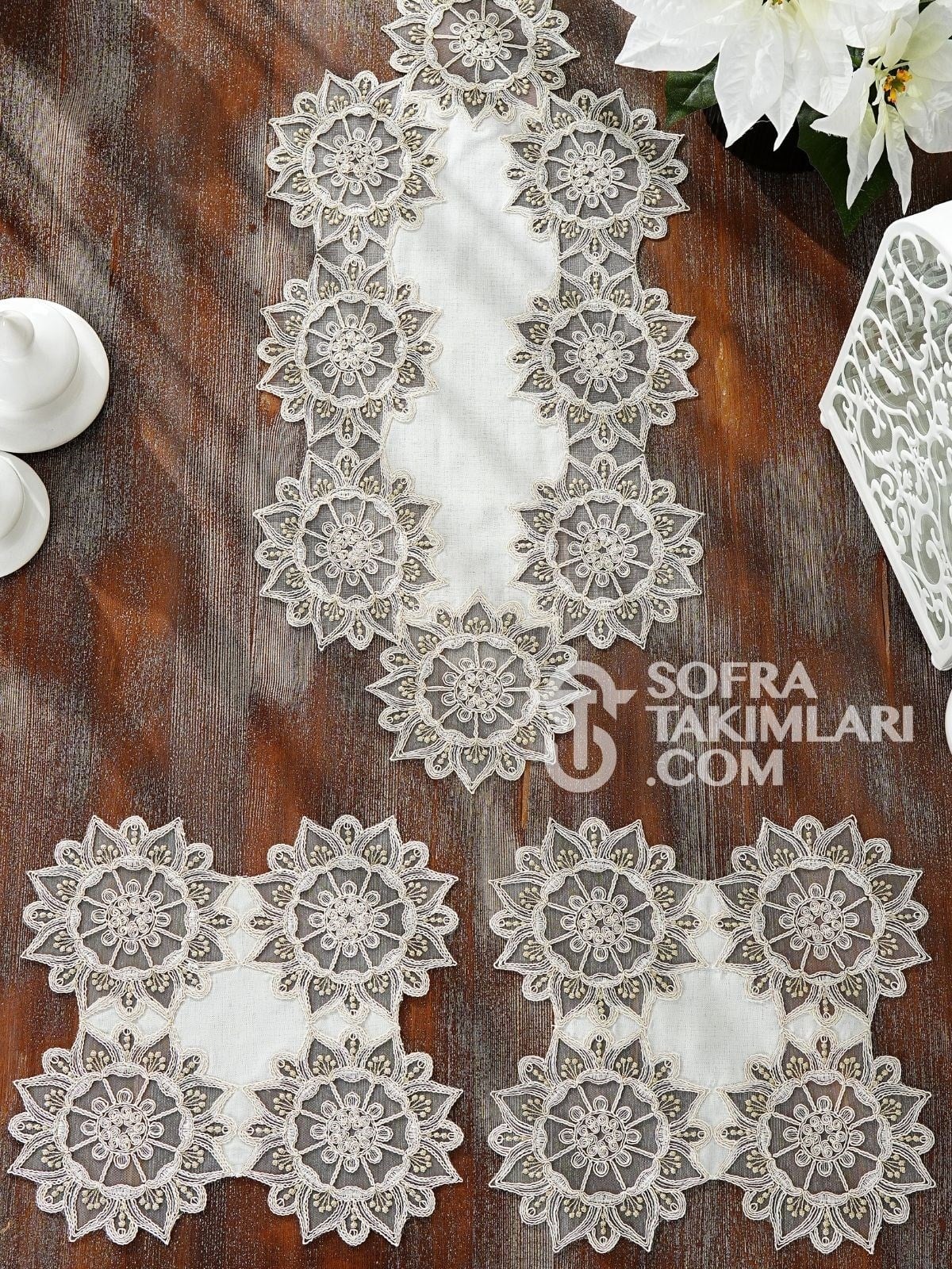 Güneş Model Yatak Odası Takımı Gardenya Keten Kumaş Kırık Beyaz 