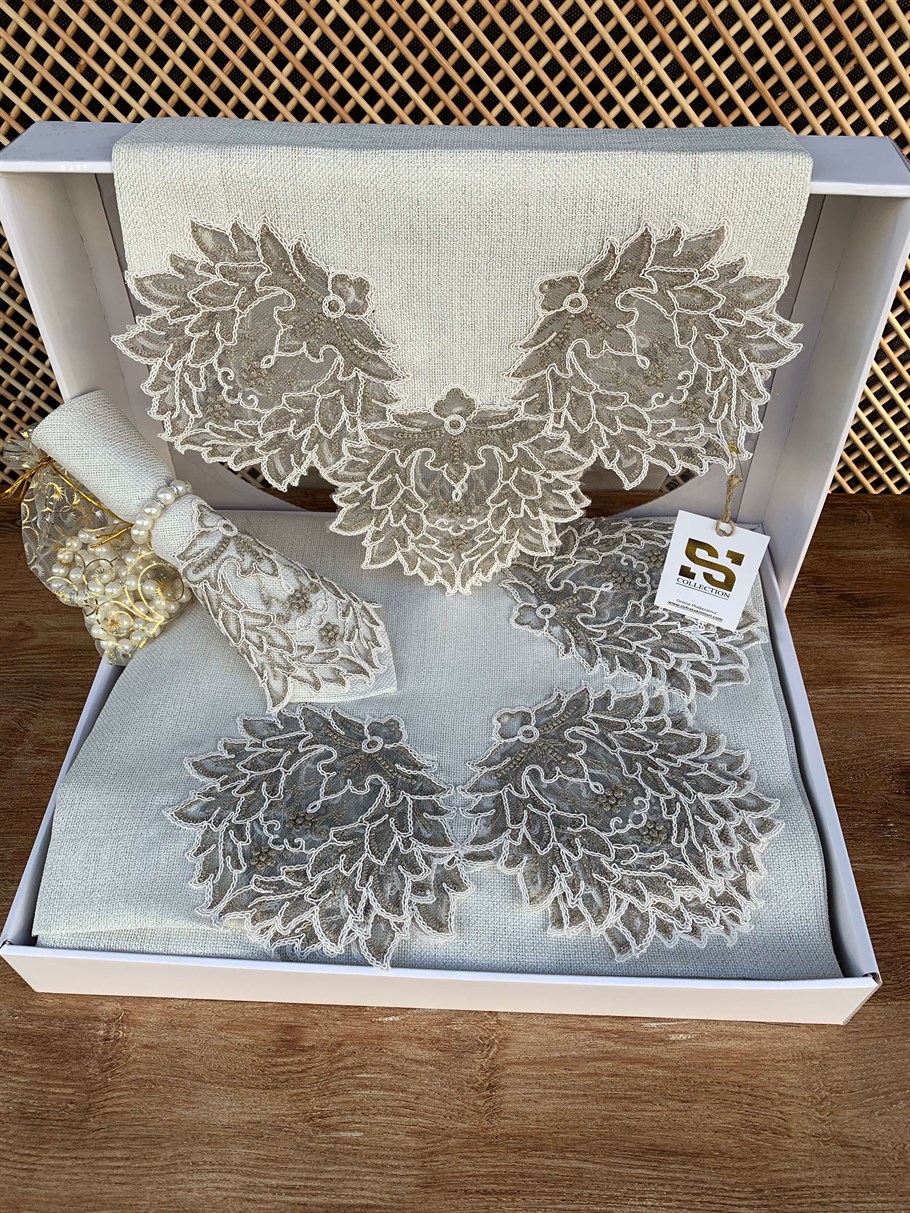 Pera Eko Masa Örtüsü Takımı 26 Parça Taş Rengi Kumaş