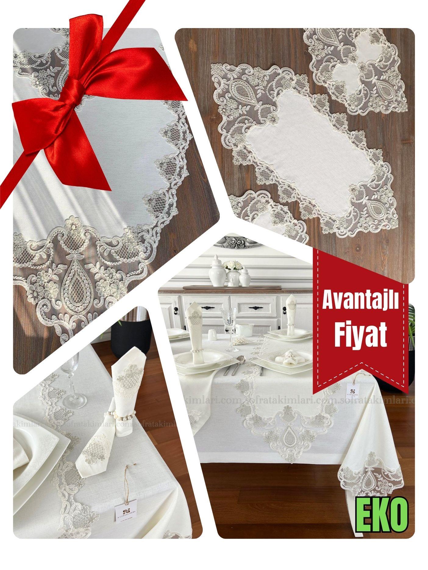 Safir Model Eko Avantajlı Çeyiz Seti - Gümüş Dantelli