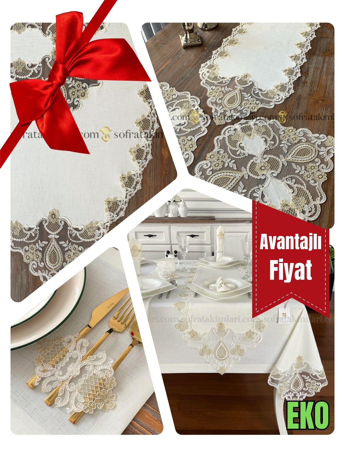 Safir Model Eko Avantajlı Çeyiz Seti - Gold Dantelli