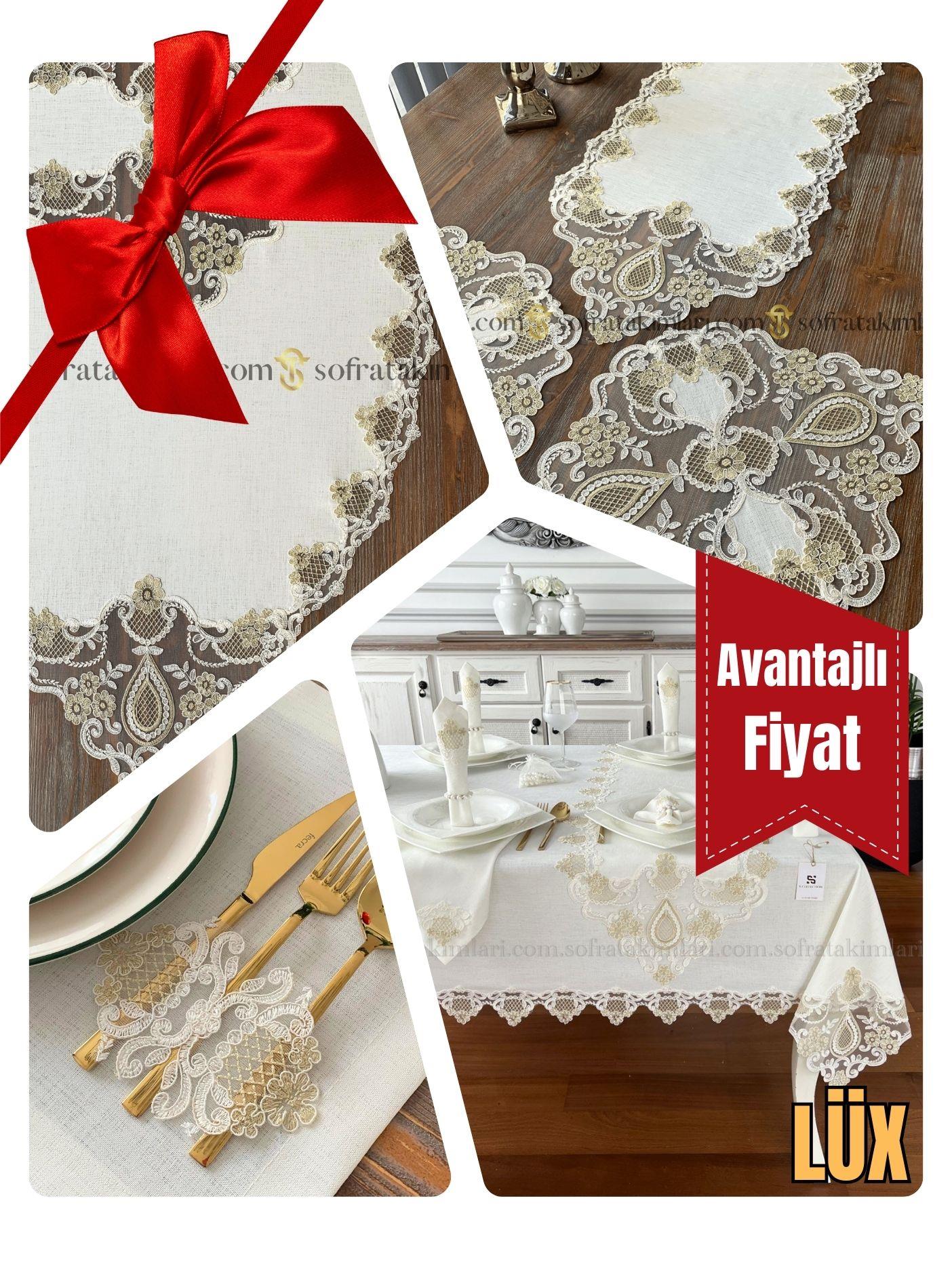 Safir Model Lüx Avantajlı Çeyiz Seti - Gold Dantelli