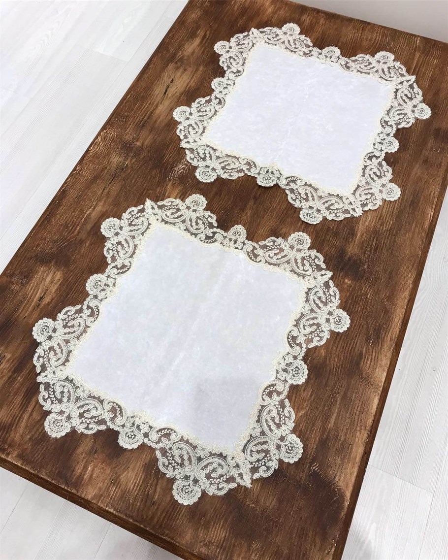 Salon Takımı Kadife 5 Parça - Vintage Kırık Beyaz