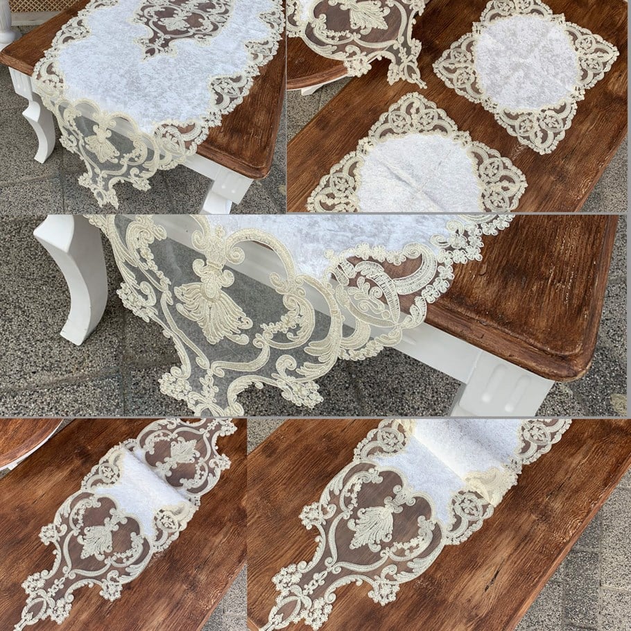 Salon Takımı Velvet 5 Parça - Kırık Beyaz