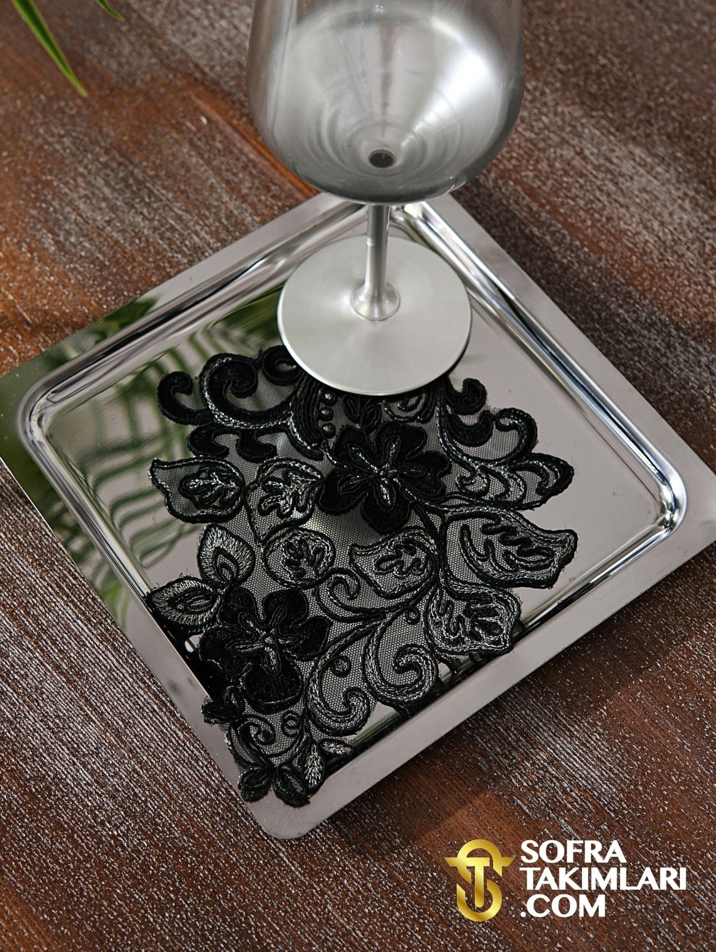 Sarmaşık Kokteyl Peçetesi-Siyah-6'lı Set