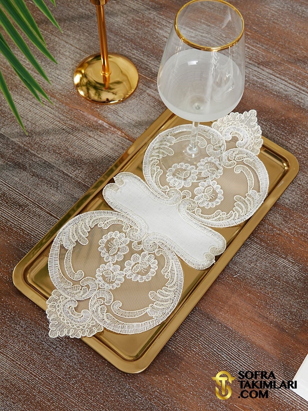 Sweety Model Kokteyl Peçetesi - Gold Dantelli