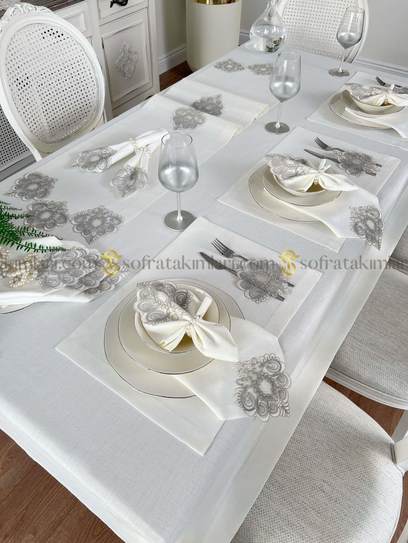 Valentino Model Eko Sofra Takımı - 38 Parça Amerikan Servisli Set - Kırık Beyaz Kumaş