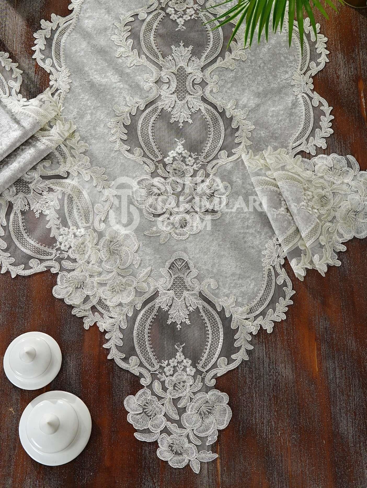 Zahira Model 5 Parça Salon Örtü Takımı - Gri Kadife
