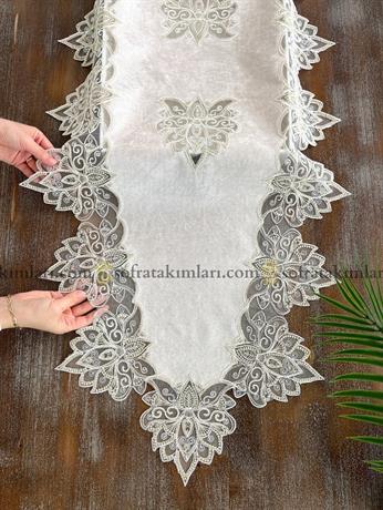 Anka Model 5 Parça Salon Örtü Takımı - Cappucino Kadife Kumaş yys