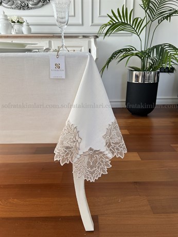 Pera Model Eko Masa Örtüsü Kırık Beyaz Kumaş