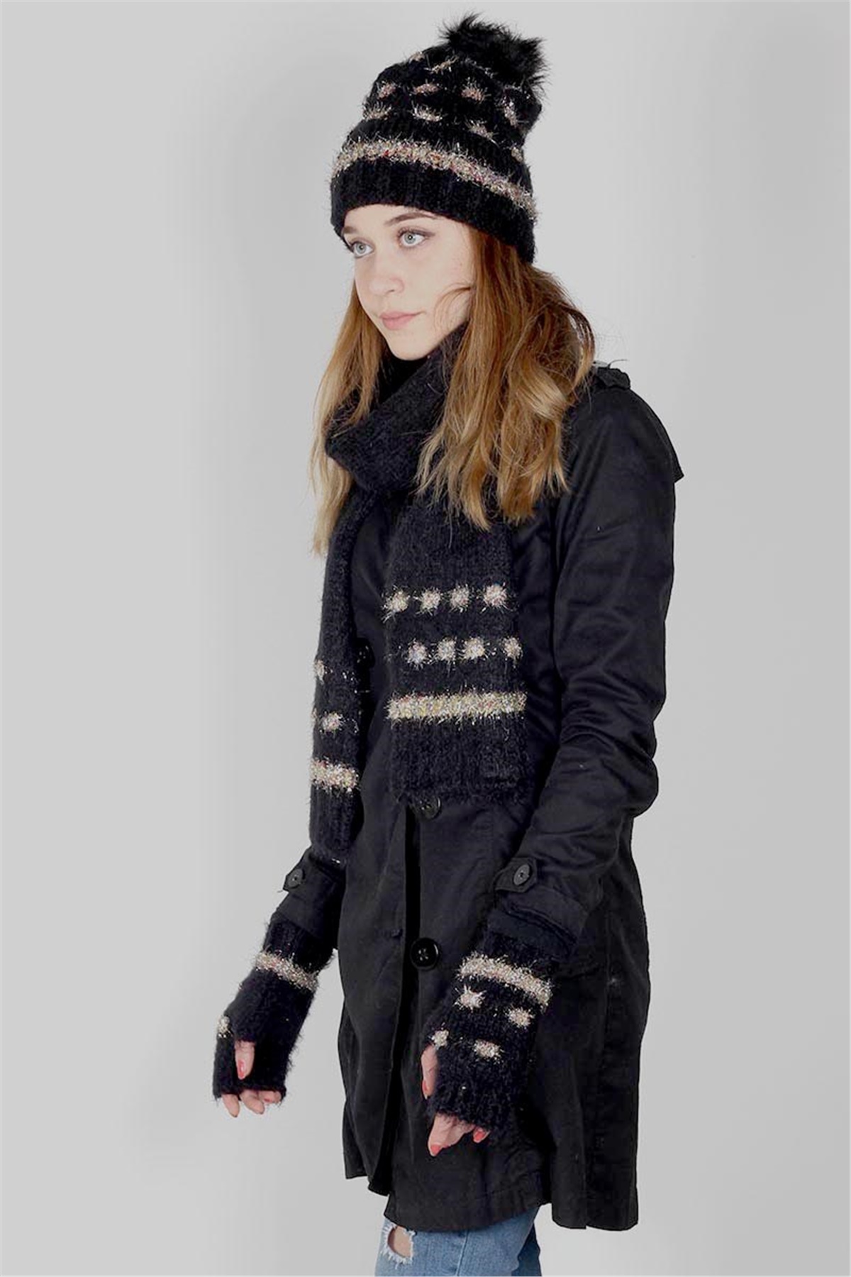  Exclusive Serisi Soft Kadın Atkı Bere Eldiven Takımı 30201 - Siyah