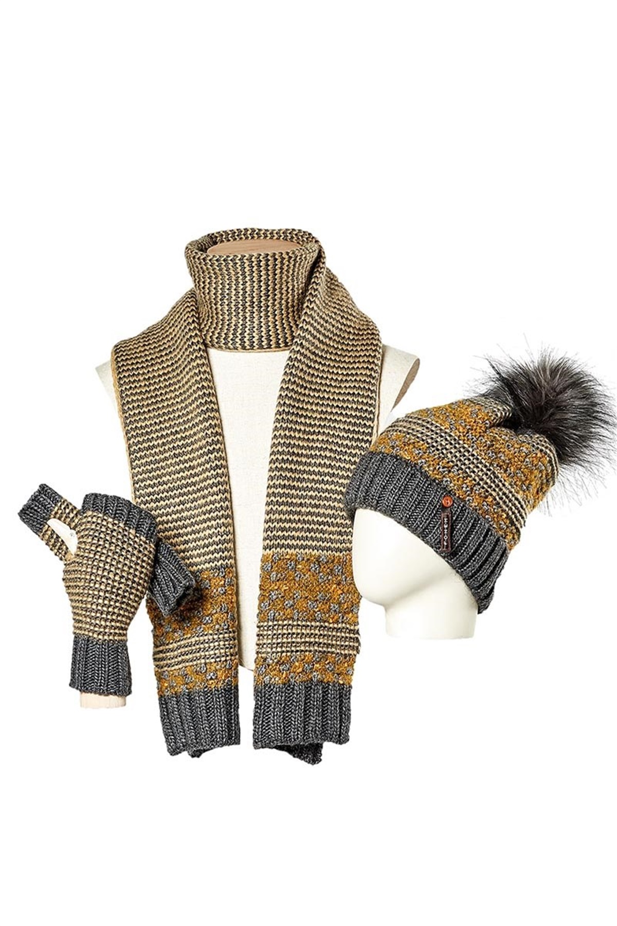  Yakamoz Bayan Atkı Bere Eldiven Takımı 3074 - Füme
