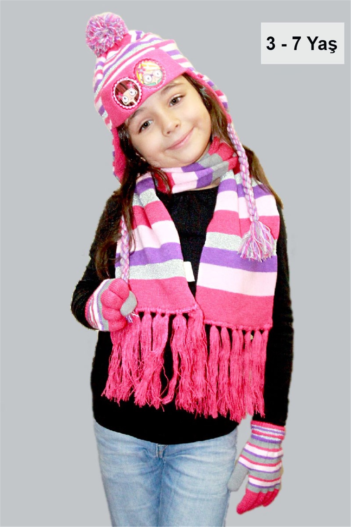 Elisa Kız Çocuk Atkı Bere Eldiven Takım - HM25004
