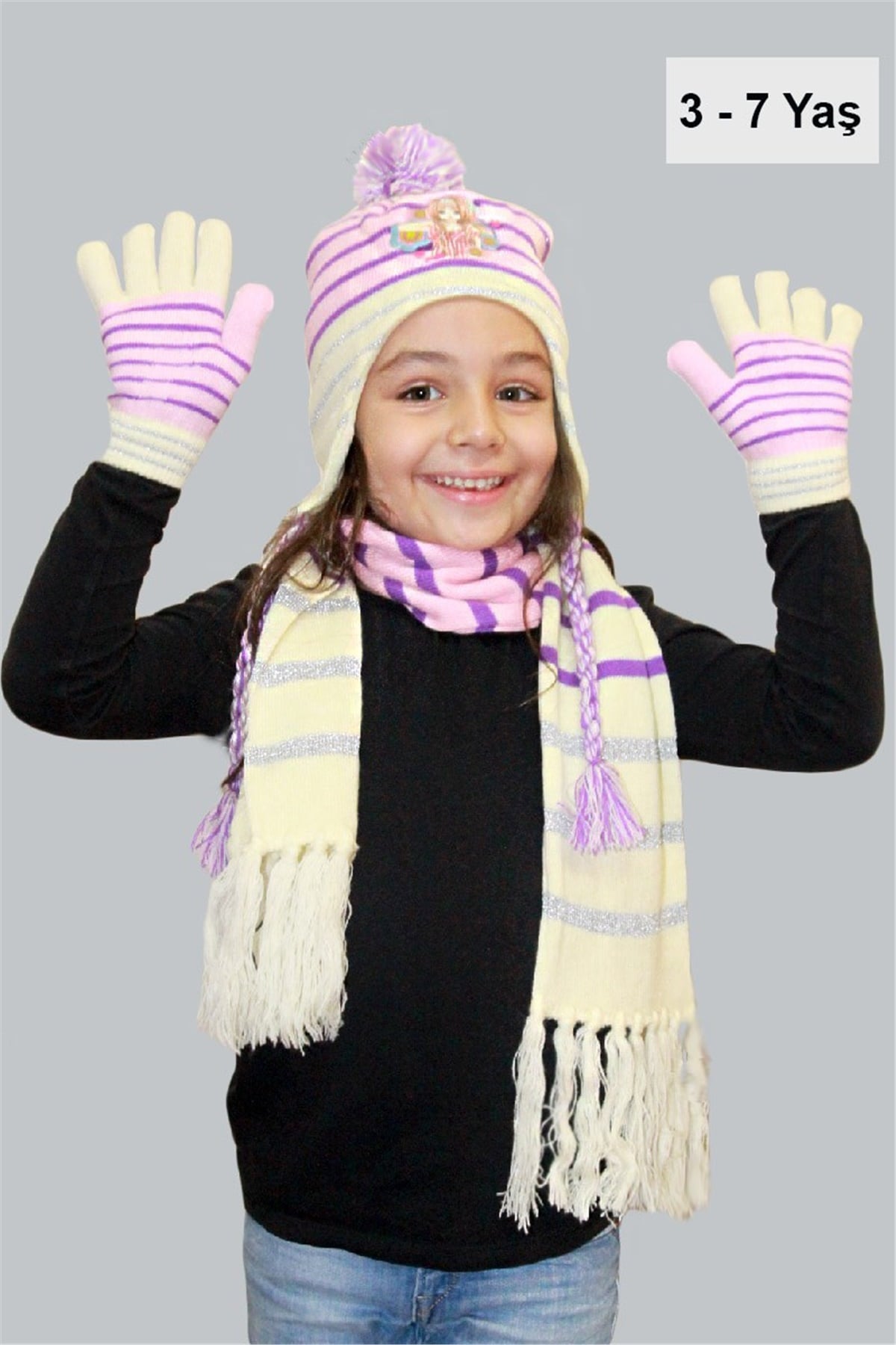 Elisa Kız Çocuk Atkı Bere Eldiven Takım - HM25002