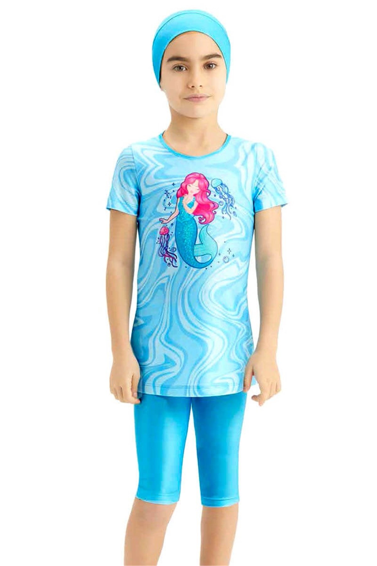 5-14 Yaş  Kız Çocuk Yarım Kapalı Tesettür Mayo 55151  