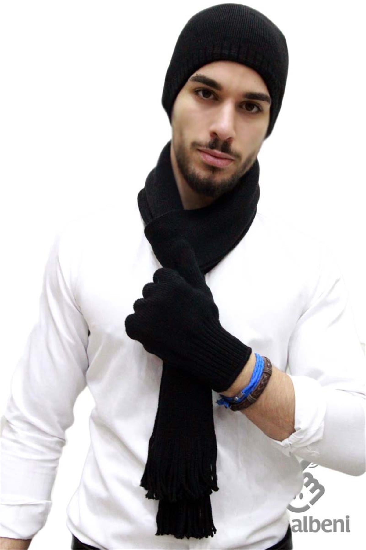 Erkek Atkı Bere Eldiven Takımı Deep 14024 - Siyah