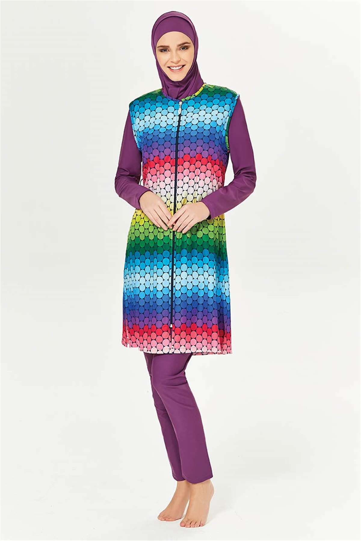 Akdeniz Serisi Jileli Tesettür Mayo Adesea Petek 1202035 Mor