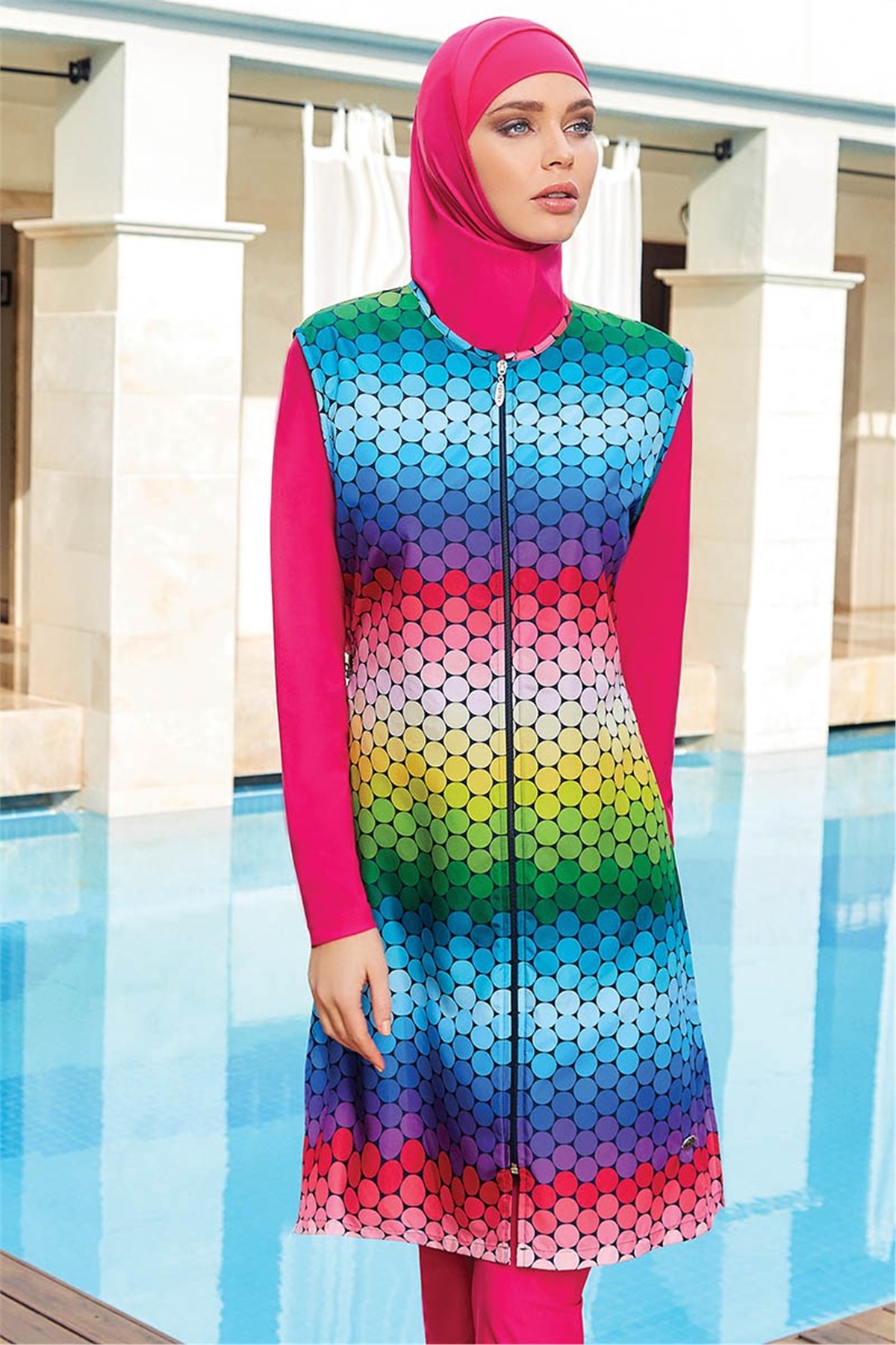 Akdeniz Serisi Tam Tesettür Jileli Mayo Adesea Petek 1202035 Fuşya