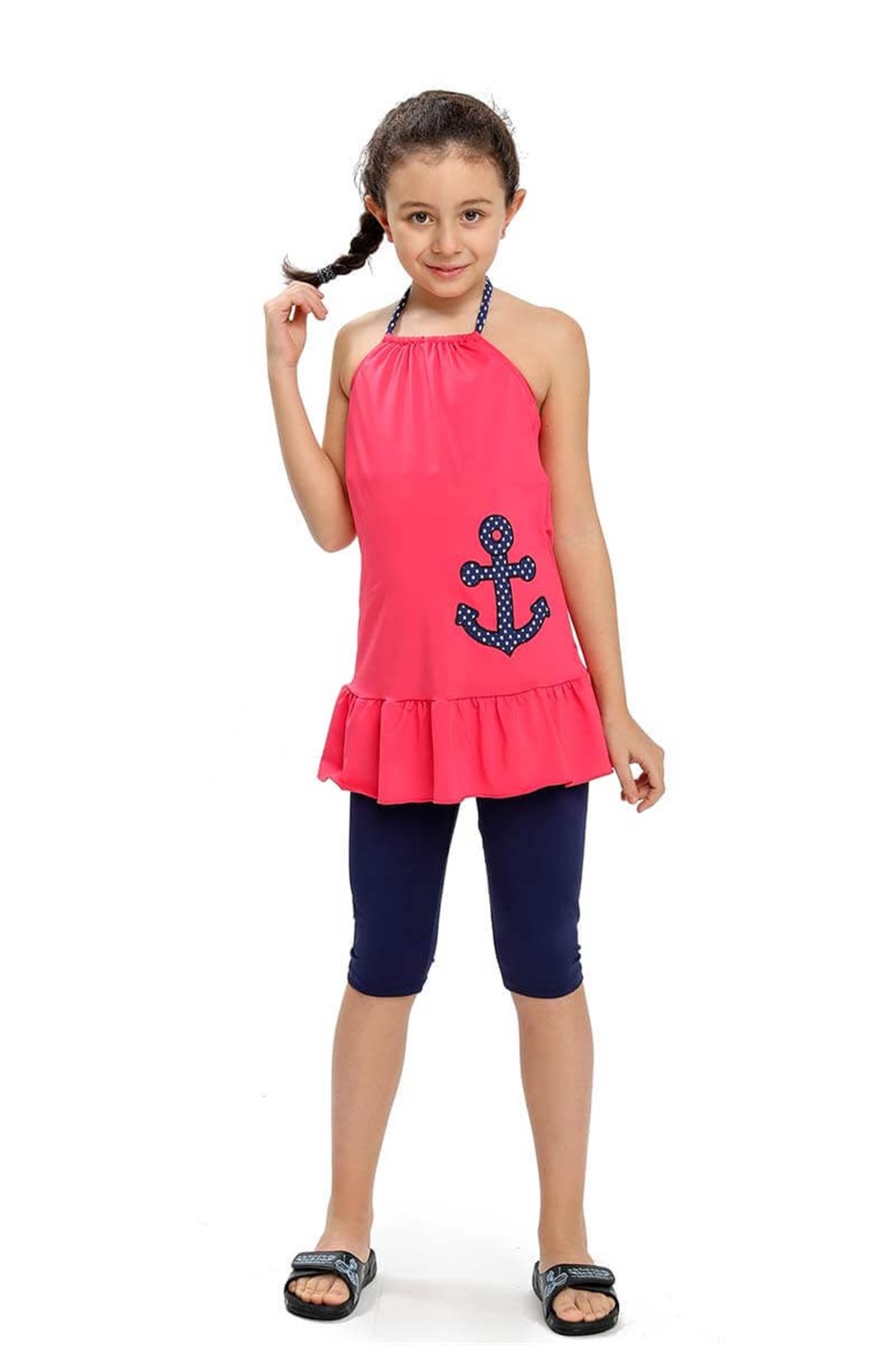 Askılı Taytlı Etekli Kız Çocuk Mayosu 190511 Mürdüm