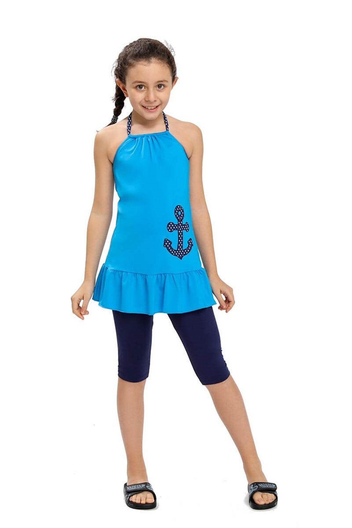 Askılı Taytlı Etekli Kız Çocuk Mayosu 190511 Turkuaz