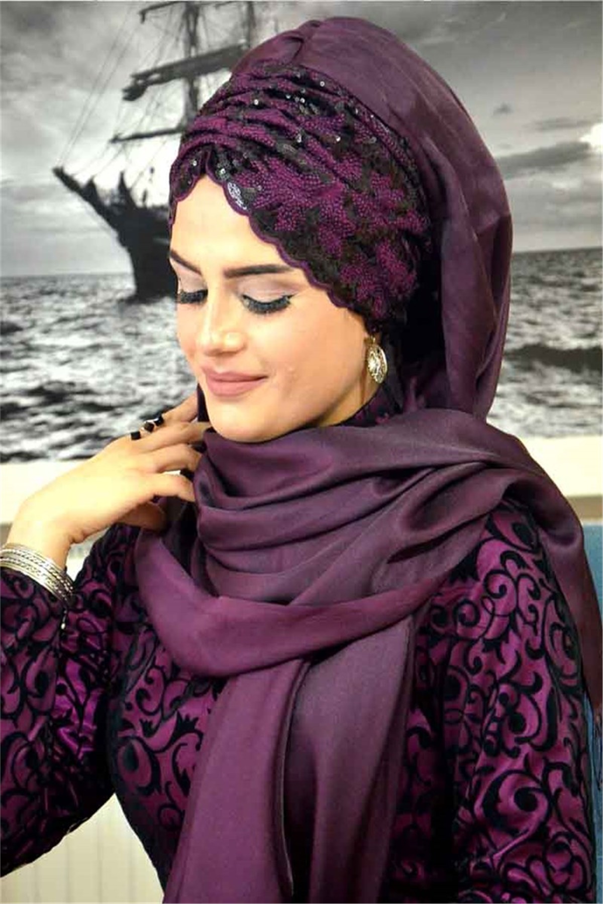 Bandana Mürdüm Şal BND6027
