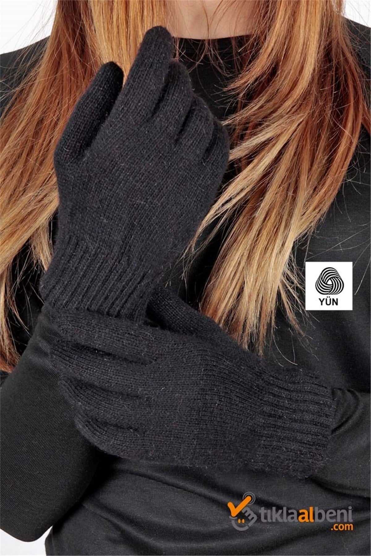 Bayan Angora Yün Eldiven FO-5502 Lacivert