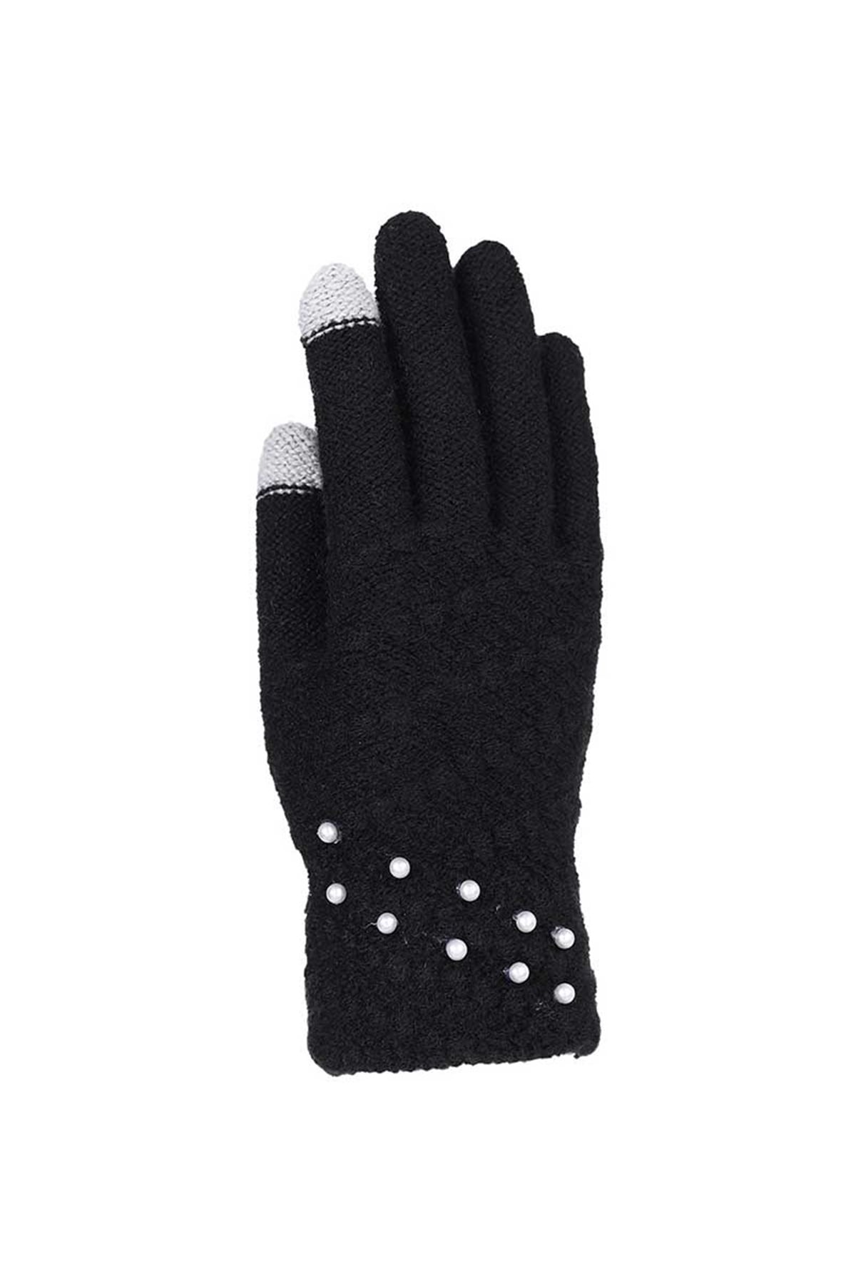Bayan Örgü Eldiven EK84401 - Siyah