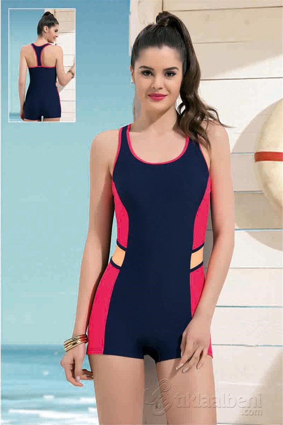 Bayan Şortlu Mayo Endeep 21127 Sporcu Yüzücü Mayosu - Lacivert