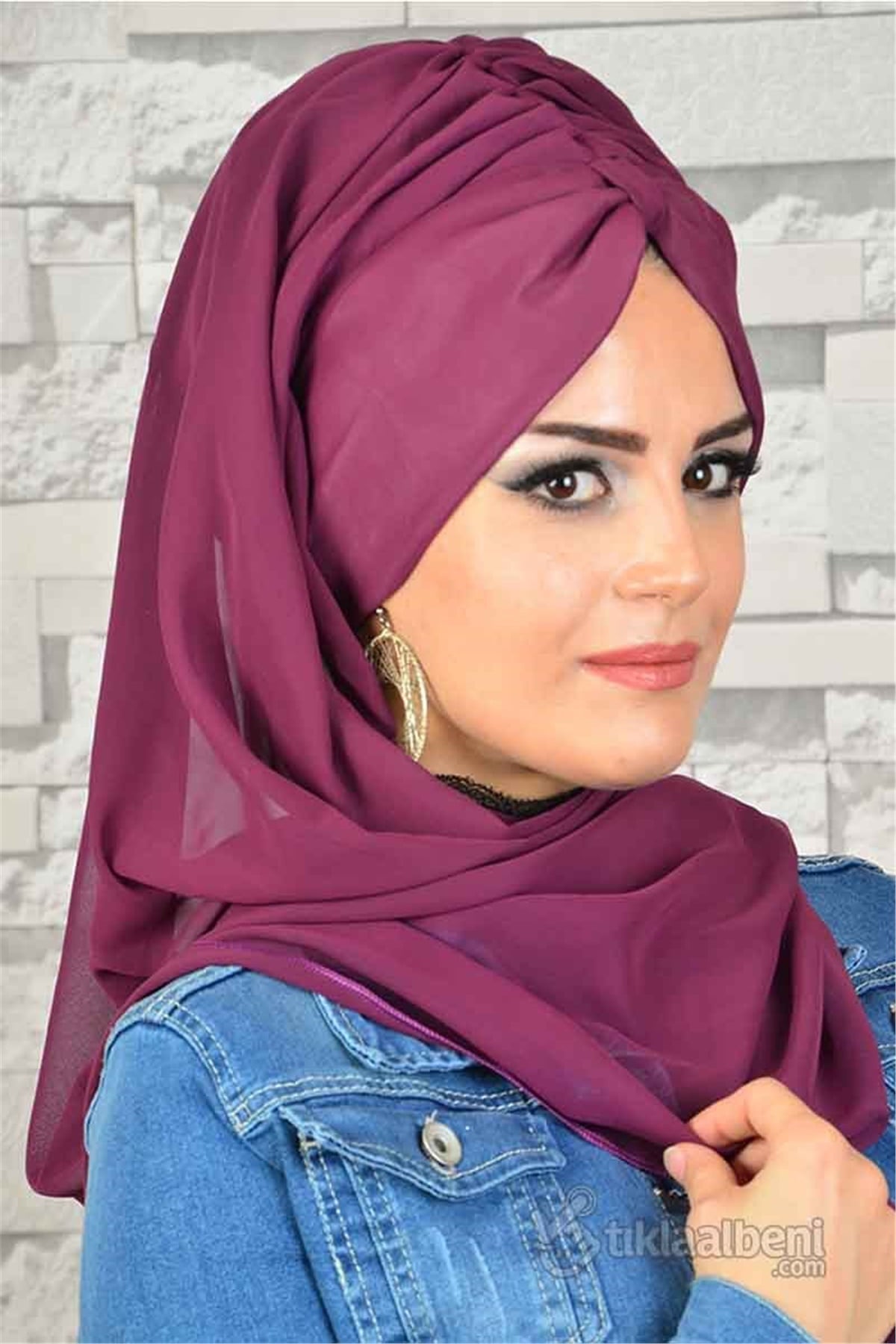 Biritli Şifon Vişne Tesettür Bone bnd158