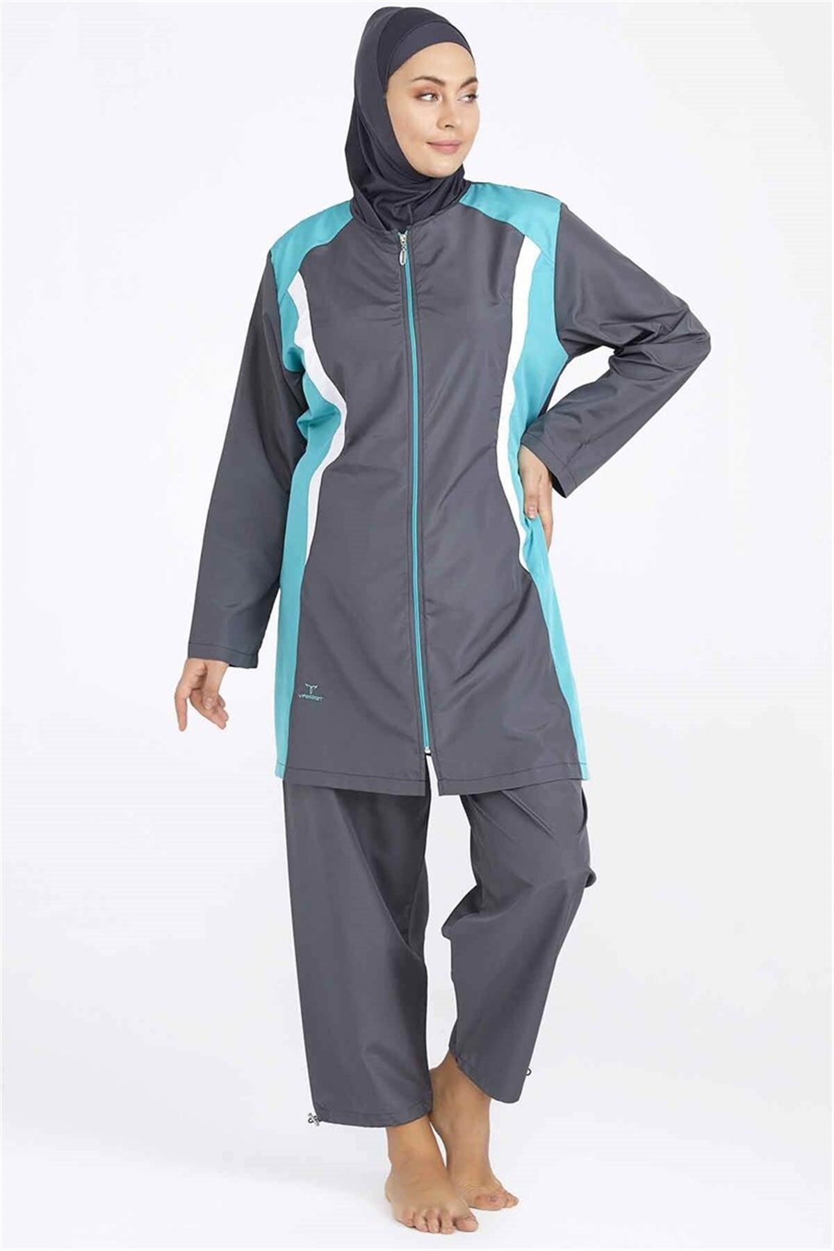 Boyunu Tam Kapatan Büyük Beden Tesettür Mayo T0435