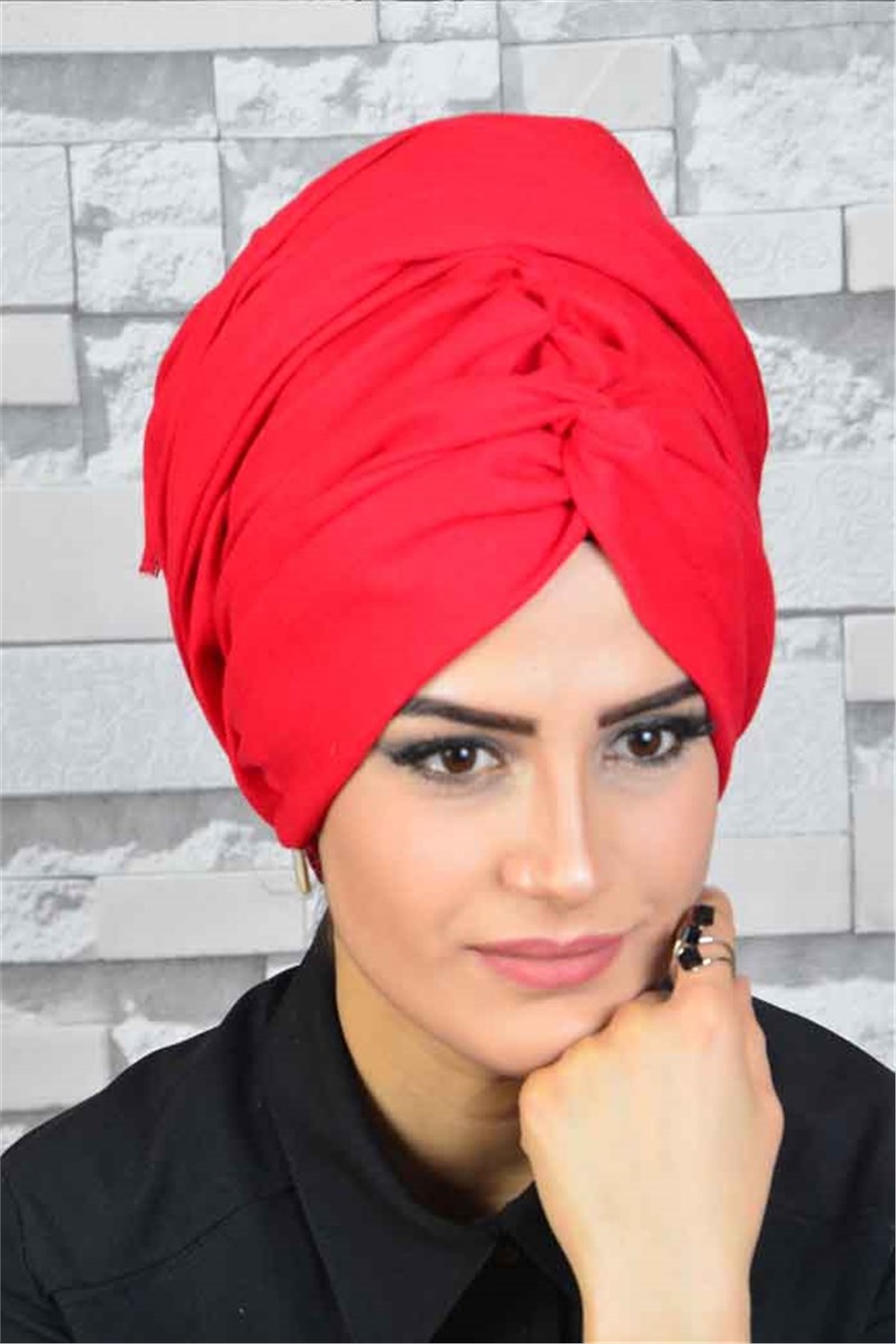 Burgu Bandana Kırmızı Bone Hazır Şal bnd3020