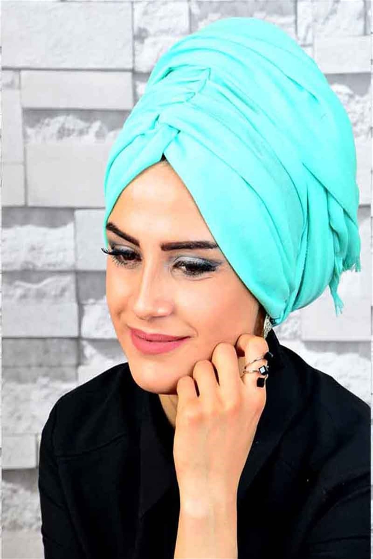 Burgu Bandana Mint Bone Hazır Şal bnd3030