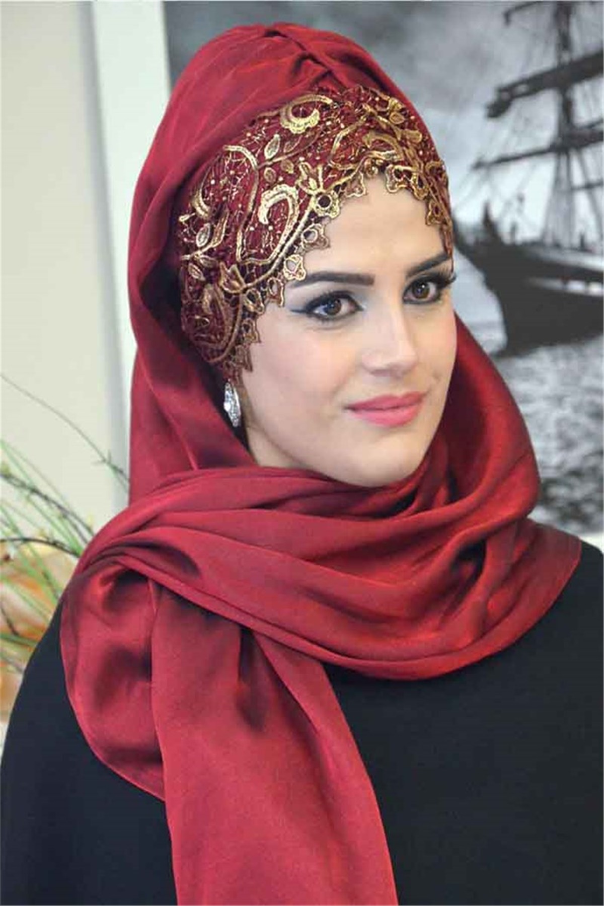 Büzgülü Bordo Bandana Pratik Şal BND6040