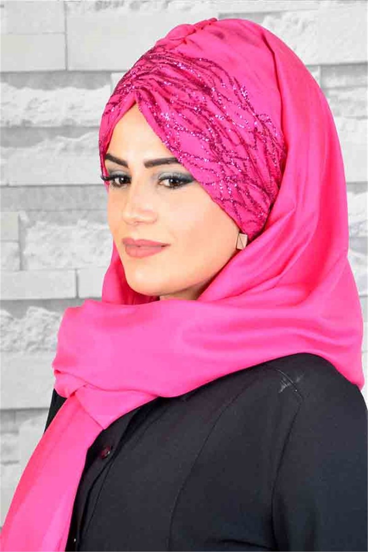 Büzgülü Fuşya Bandana Pratik Şal BND6048