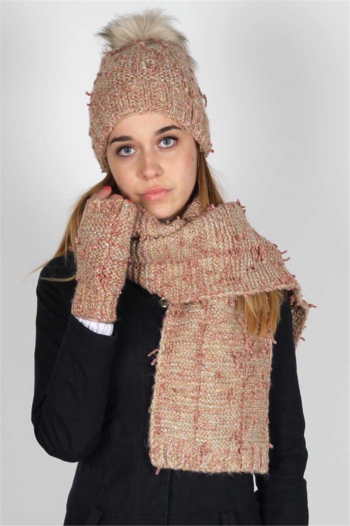 Calandra  Exclusive Serisi Bayan Atkı Bere Seti 3079 - Bej