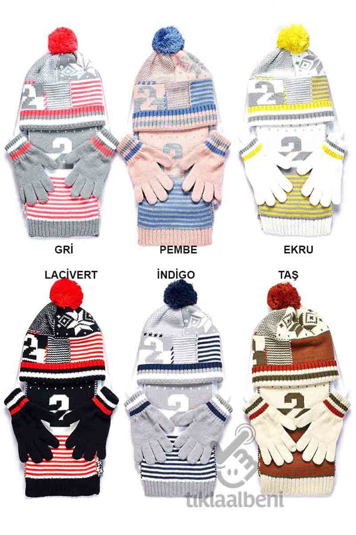 4-12 Yaş Arası Kız Erkek Çocuk Atkı Bere Eldiven Set - 