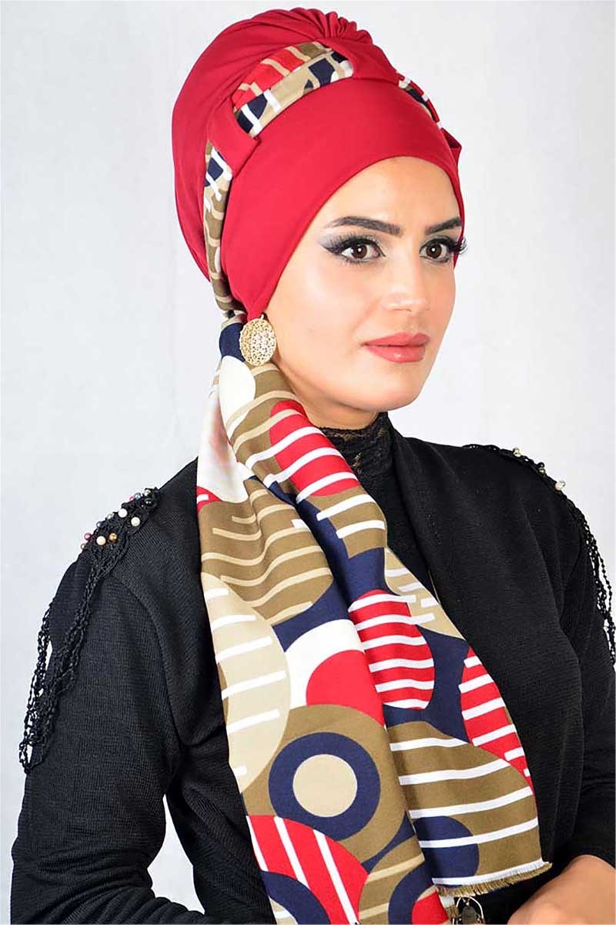 Desenli Hazır Fularlı Eşarp tb12038