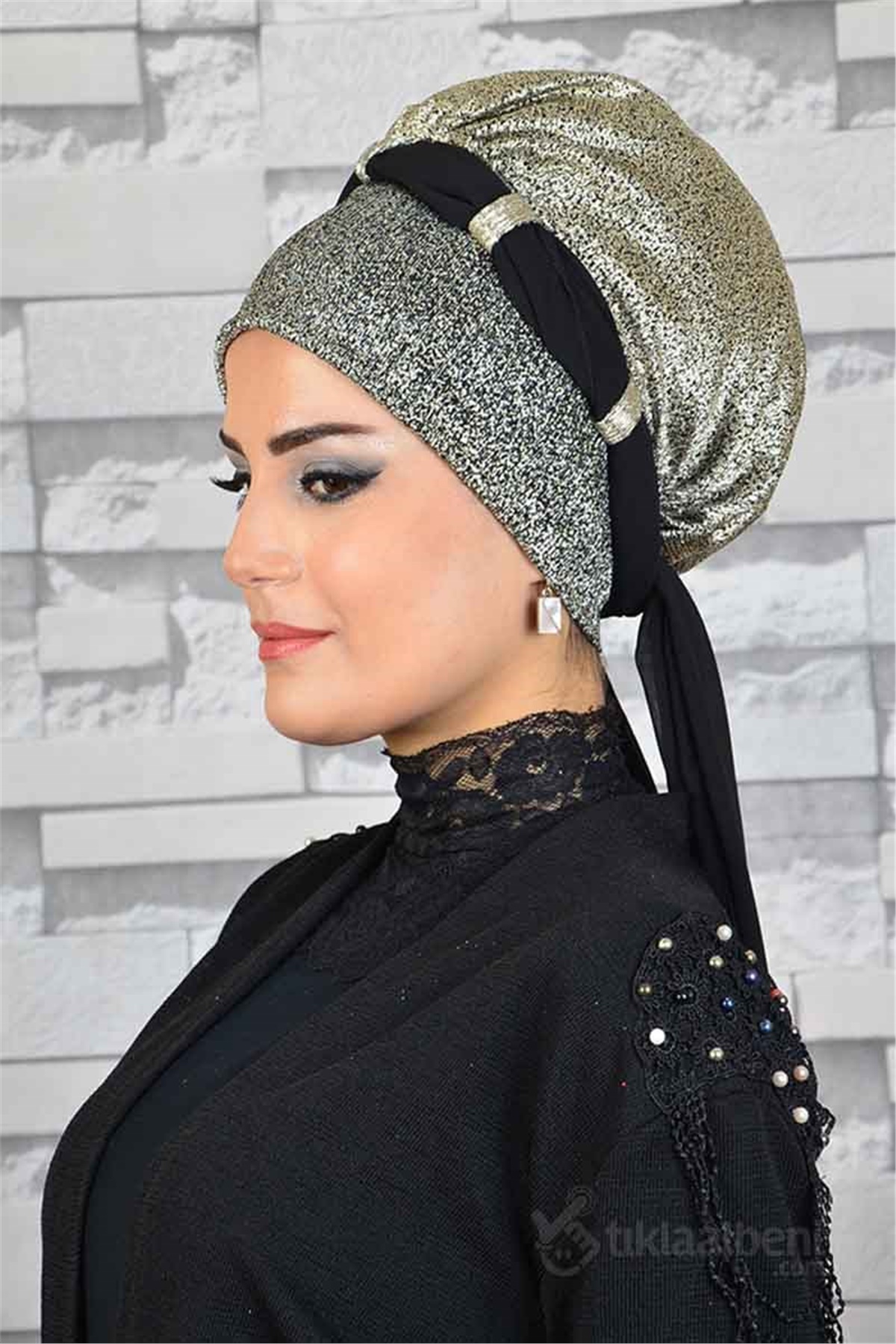 Dore Yaldızlı Siyah Biritli Hazır Abiye Bone bna008