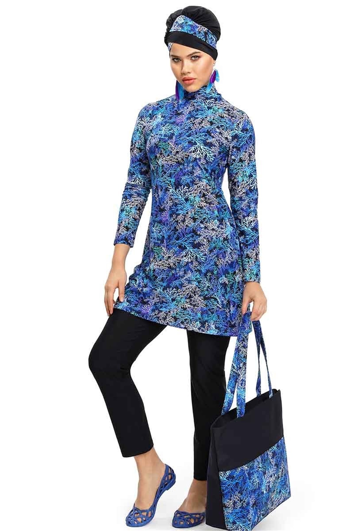 Elite Serisi Sofia Tasarım Desenli Tesettür Mayo 194071 Siyah