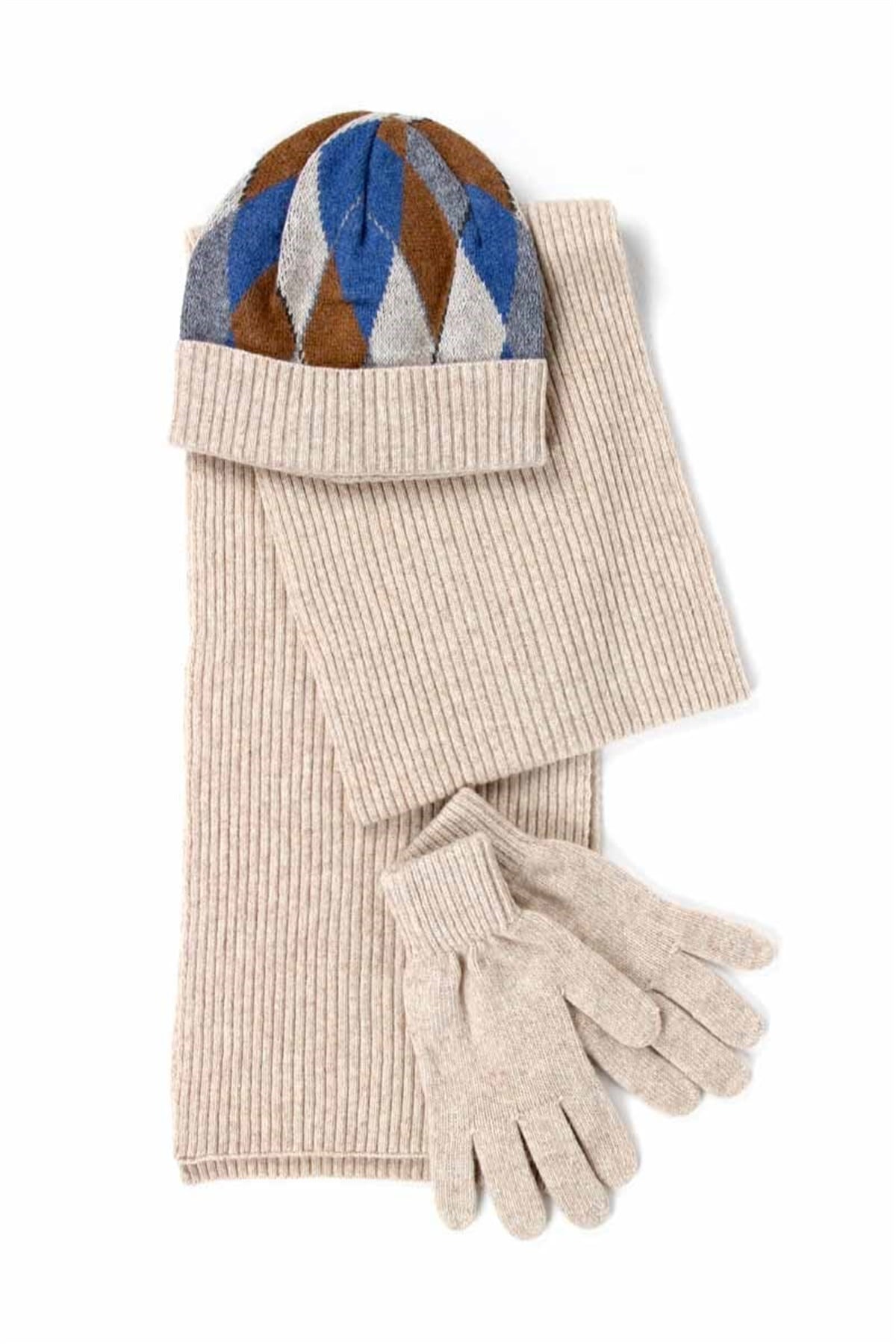 Erkek Atkı Bere Eldiven Takımı 3082 - Bej