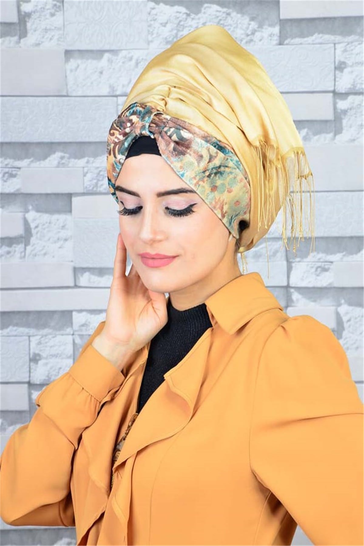 Gold Bandana Pratik Hazır Bone Şal BND018