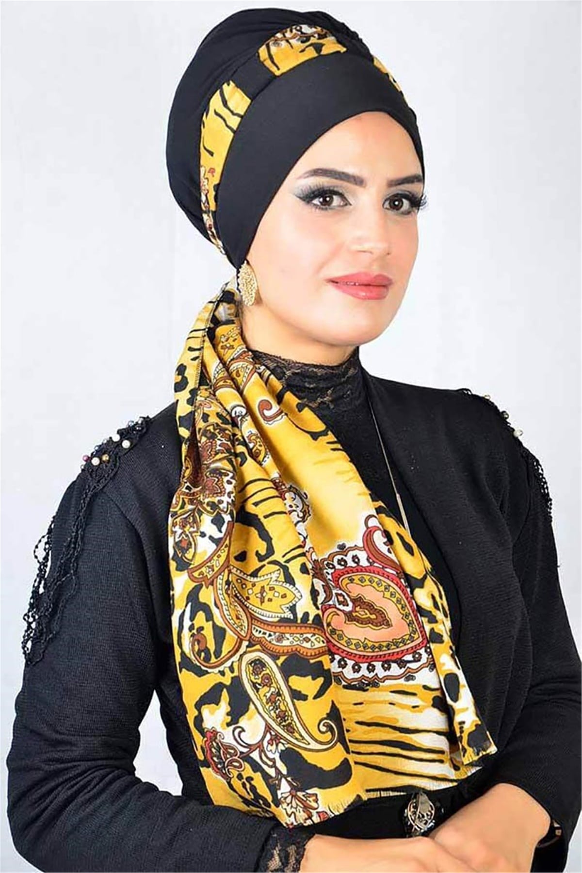 Hardal Siyah Bone Şal t13764