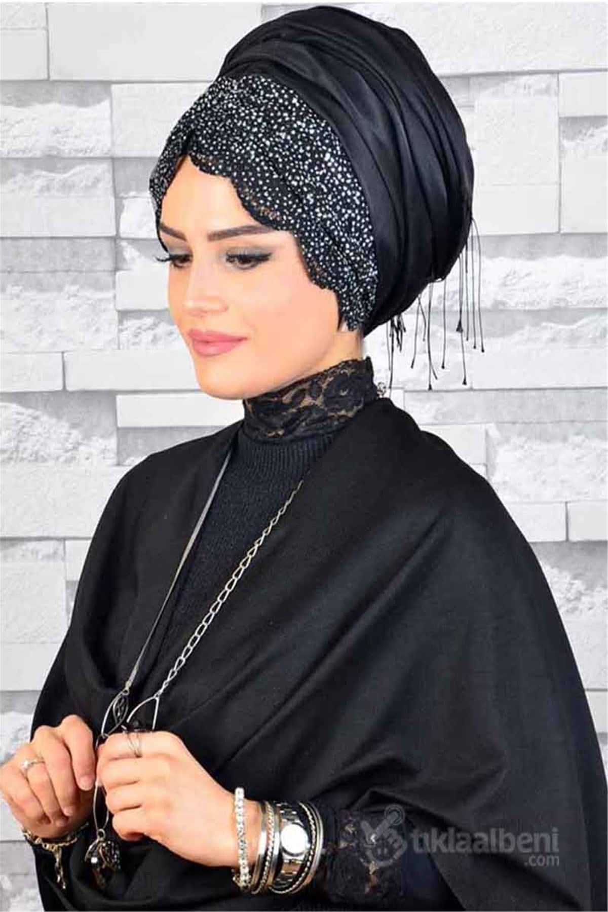 Gümüş Siyah Bandana Pratik Şal BND6050