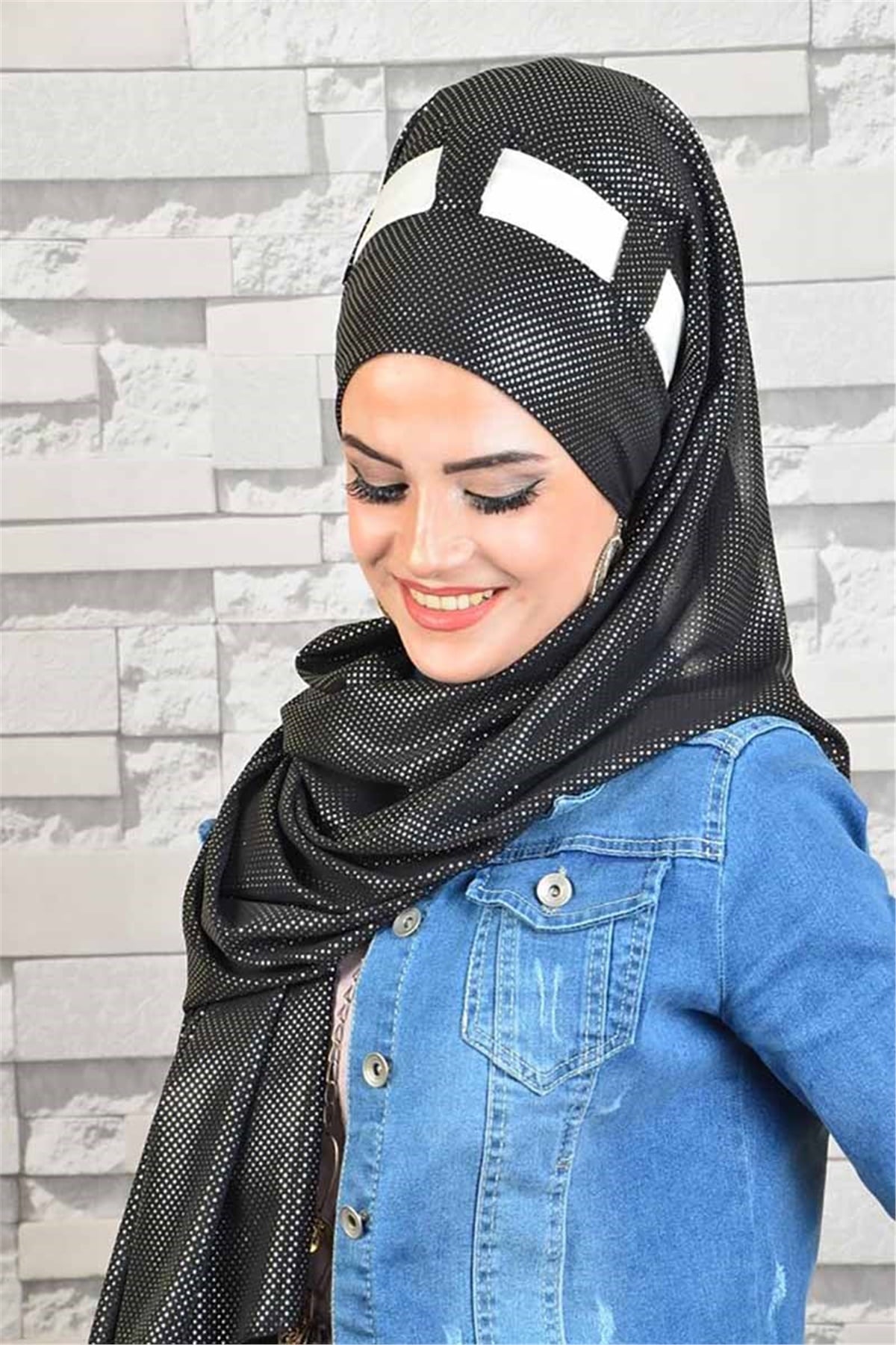 Gümüş Siyah simli Şifon Hazır Türban bnd8032