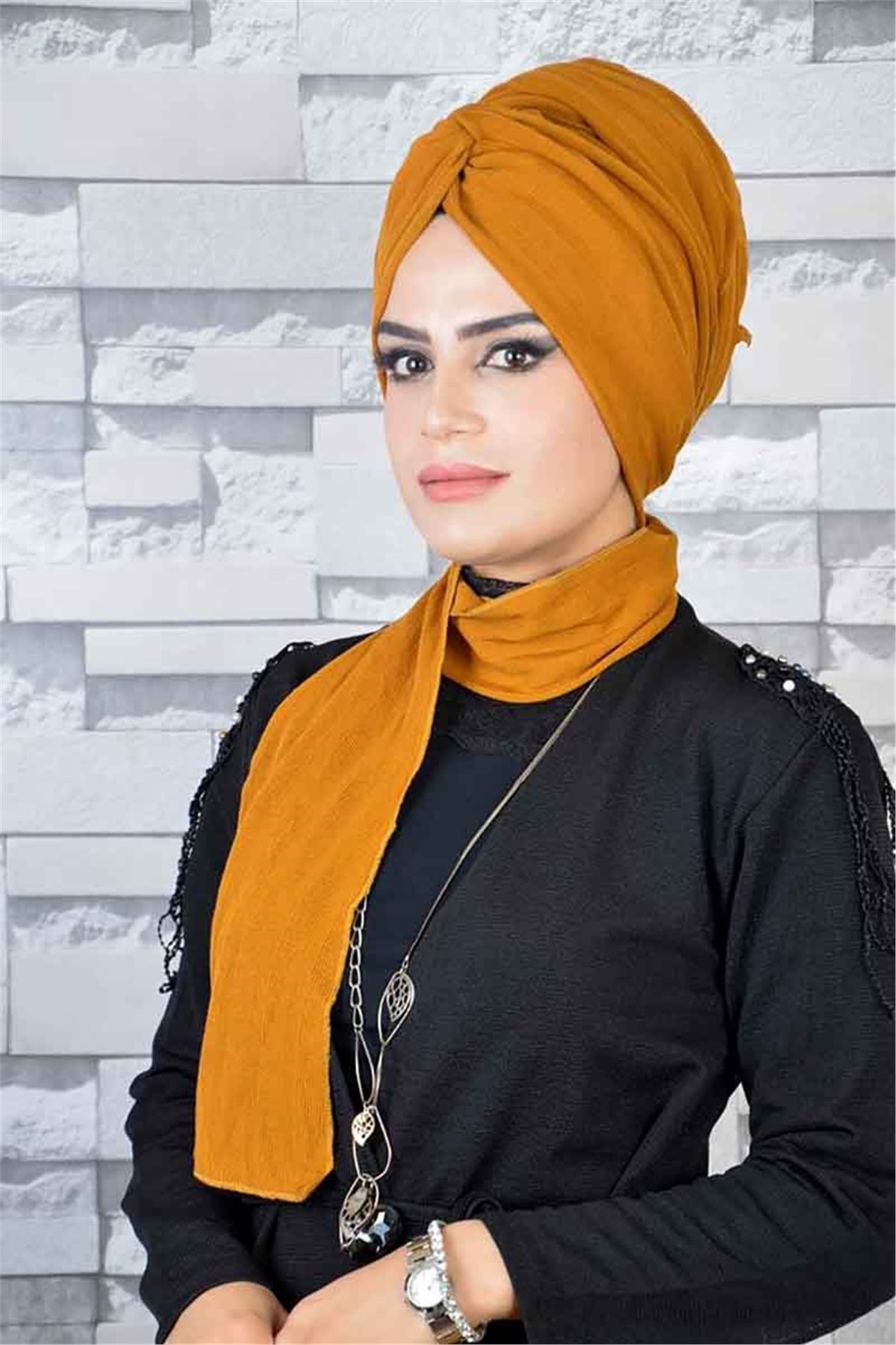 Hardal Triko Zincir Bone Şal T13961