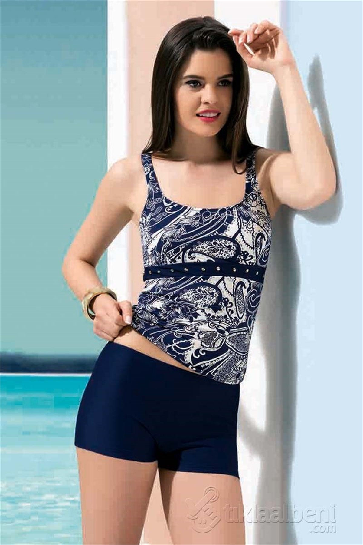 İki Parça Şortlu Mayo, Şortlu Tankini Endeep 21130 - Lacvert