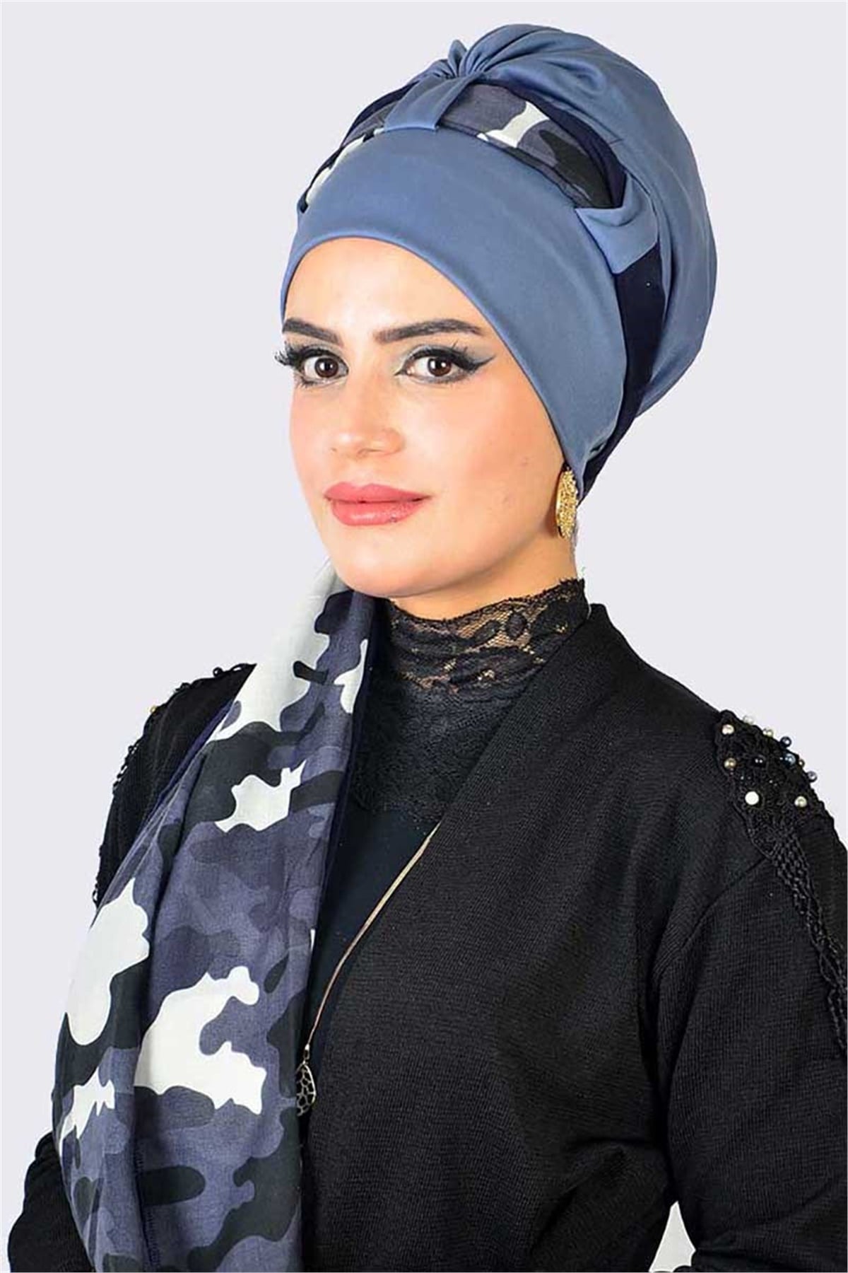İndigo Kamuflaj Bone Şal t13937