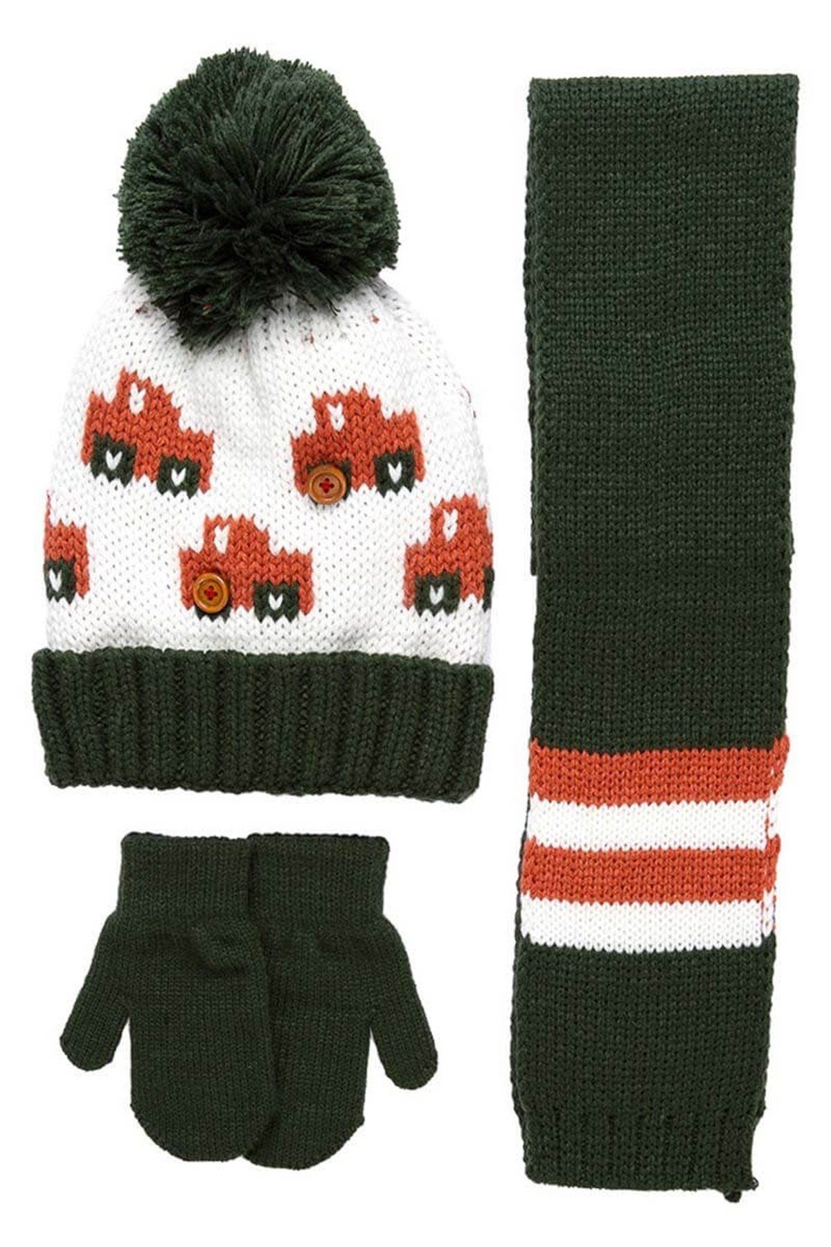 John Erkek Çocuk Atkı Bere Eldiven Takımı K9925 - Yeşil